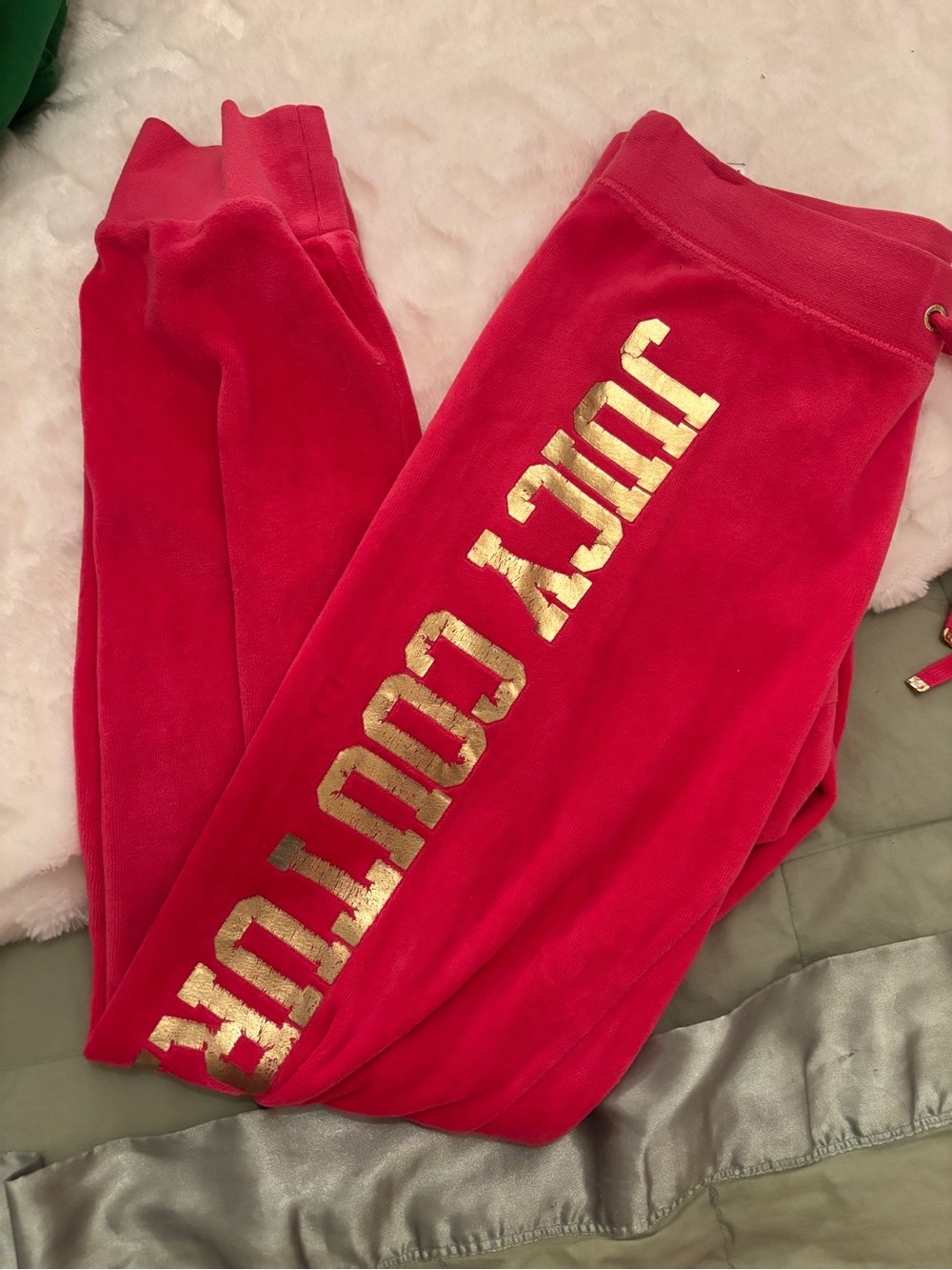 Juicy Couture Hot Pink Velour Joggers with Gold Logo